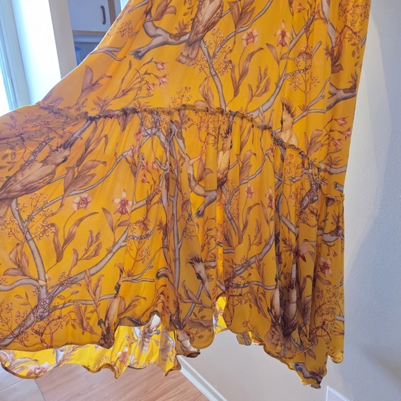 H&M Johanna Ortiz Women's Yellow Floral Boho Frill Long Midi Crepe Dress Size XS - Picture 14 of 16